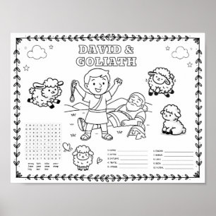 Poster Manta de colorir bíblica editável de Davi e Golias
