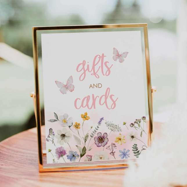 Poster Manteiga Presentes e Cartões de Chá de fraldas de  (Butterfly and Wildflower gifts and cards baby shower sign)