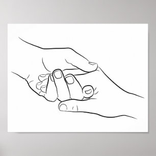 Poster Mantendo Mãos Arte de Linha Mínima Simples Moder