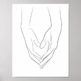 Poster Mantendo Mãos Coração Mínima Arte em Linha Simples