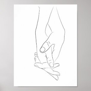 Poster Mantendo Mãos Mínima Arte em Linha Simples Trend