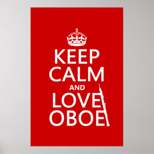 Póster Mantenha a calma e ame Oboe (alguma cor do fundo)