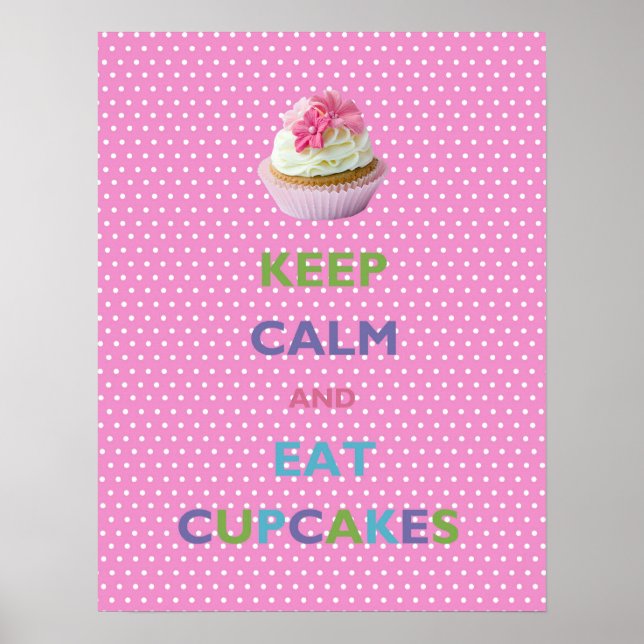 Póster Mantenha a calma e coma Cupcakes cor-de-rosa Bolin (Frente)