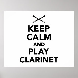 Póster Mantenha a calma e o clarinete do jogo