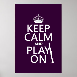 Póster Mantenha a calma e o jogo em (clarinete) (alguma