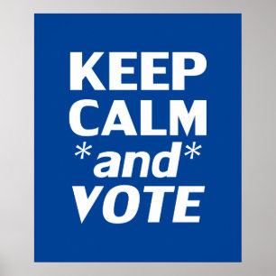 Poster "Mantenha a calma e vote" branco, azul
