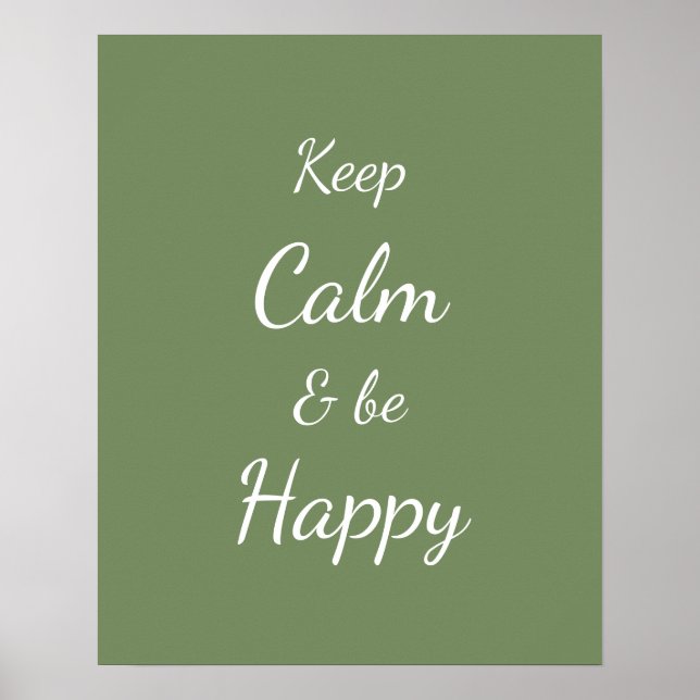 Poster Mantenha a Calma & Seja Feliz Sage Verde (Frente)