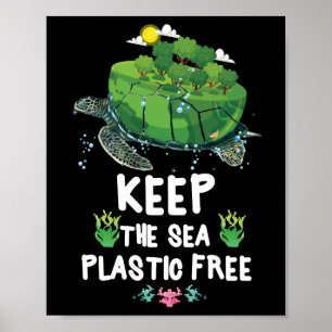 Poster Mantenha a tartaruga livre de plástico do mar.