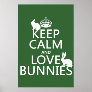 Poster Mantenha Calma e Amem Bunnies - todas as cores
