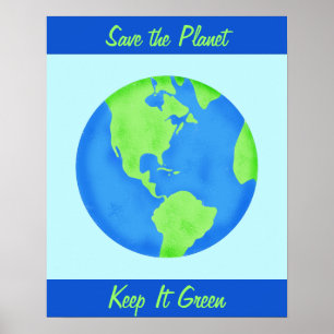 Póster Mantenha-o arte azul da parede do ambiente verde