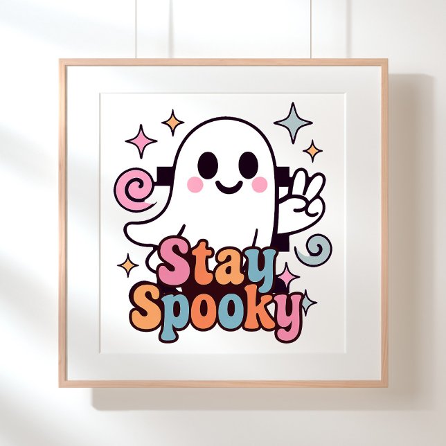 Poster Mantenha-se assustado, Fantasma Fantasma Retro Pas (Celebrate Halloween season in style with this groovy ghost stay spooky design.)