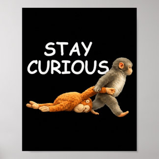 Poster Mantenha-se curioso macaco fofo lendo livro soco m
