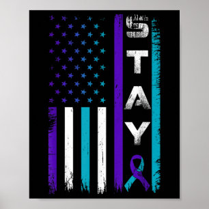 Poster Mantenha-Se Teal Roxo Fita Usa Bandeira Prevenir S