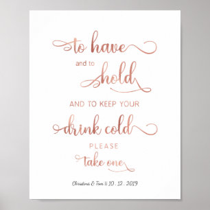 Poster "Mantenha sua bebida gelada" rosa dourado Sinal de