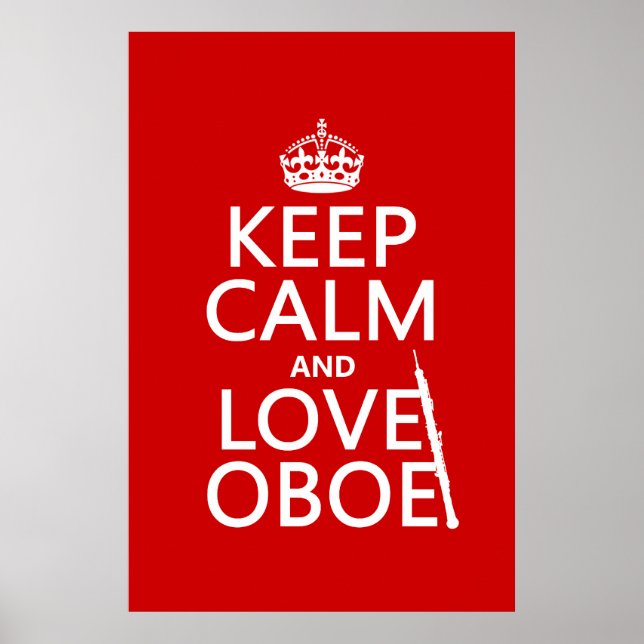 Póster Manter Calmo e Amor Oboe (qualquer cor de fundo) (Frente)