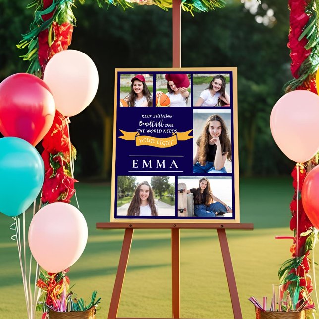 Póster Manter Foto de Graduação de Várias Fotografias de  (Keep Shining Quote Multi Photo Graduation Photo Poster)