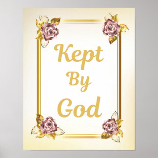 Poster Mantido Por Deus Borda Roxa e Dourada 11X14