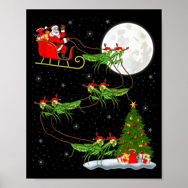 Poster Mantis Insecto Papai Noel Trenó Voador Divertido M (Frente)