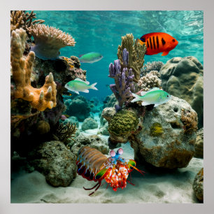 Poster Mantis Shrimp Angelfish Saltwater Peixes de Recife