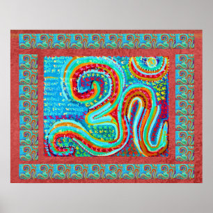Poster MANTRA:  OM fundo vermelho santamente de 108 vezes