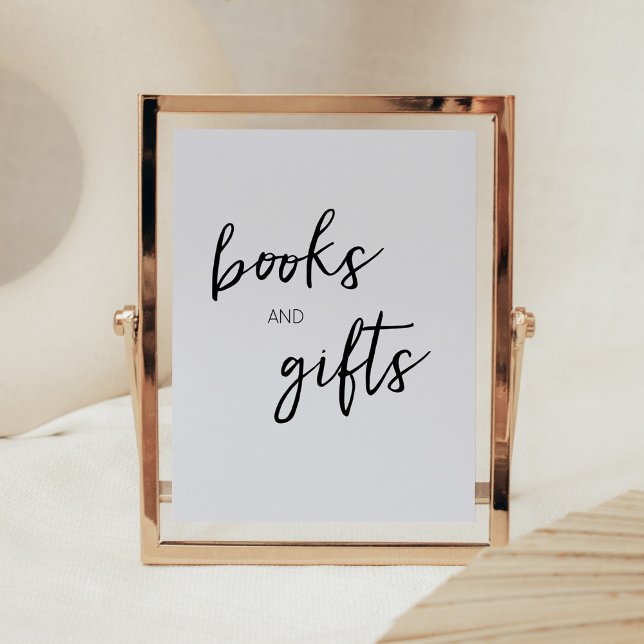 Poster Manuais e Presentes Modernos de Olá Minimalista (Boho White Minimalist Baby Shower Books and Gifts Sign)