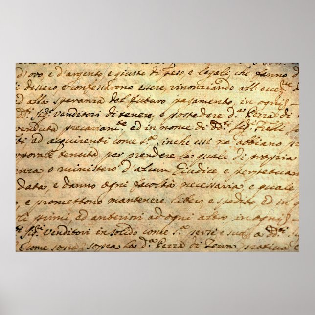 Poster Manuscrito antigo do século 1700 escrito a tinta (Frente)
