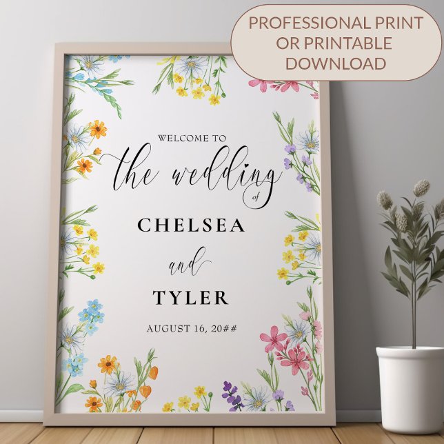 Poster Manuscrito De Casamento Da Fronteira Da Flor De Fl (Wedding Welcome Poster - printed or digital download - from my Wildflower Meadow Wedding Collection)
