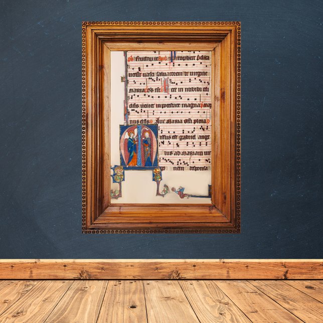 Poster Manuscrito Iluminado Medieval de Anunciação (Anunciation Virgin Mary Christmas - Medieval Gregorian Chant Music Sheet - Catholic Christian Poster)