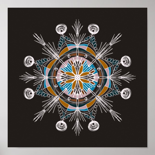 Poster Manuscrito Mandala Doodle Arte Colorida Boho (Frente)