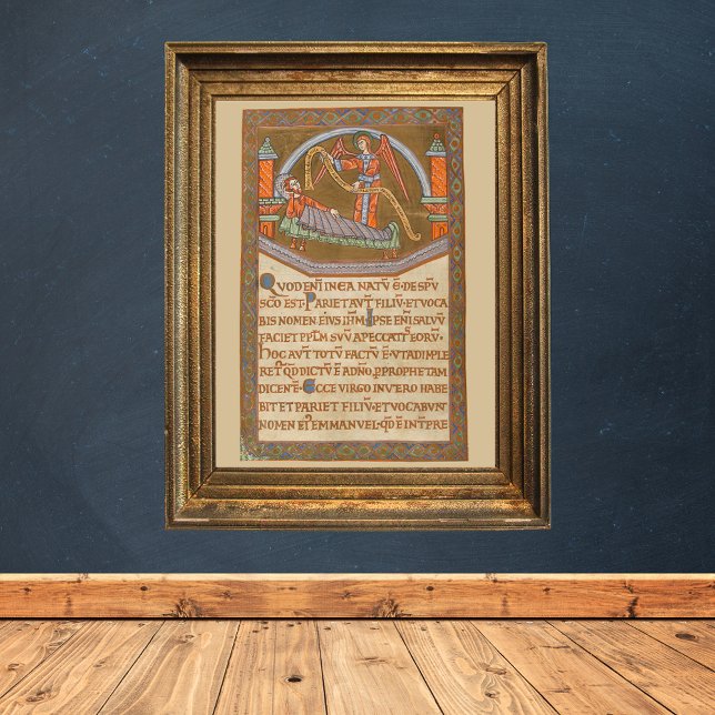 Poster Manuscrito Medieval do santo Joseph Christmas (Saint Joseph and Angel -Christmas Catholic Christian Medieval Manuscript Wall Art)