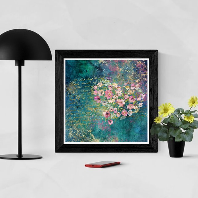 Poster Manuscrito Romântico Dourado de Coração Floral (Criador carregado)