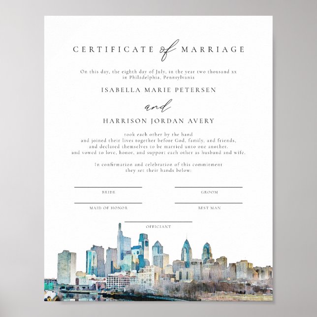 Poster Manutenção do Certificado de Casamento Skyline PHI (Frente)