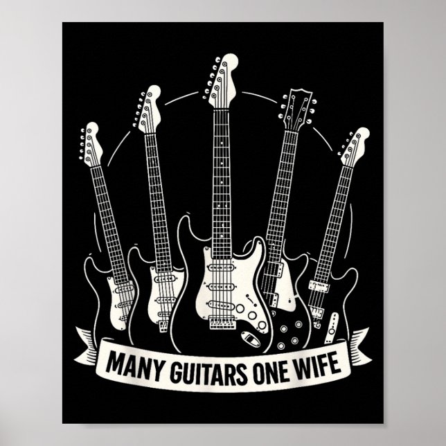 Poster Many Guitars One Wife Funny Musician Guitarist Hum (Frente)