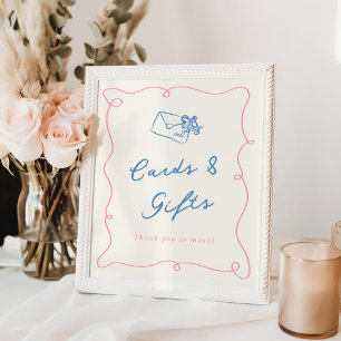 Poster Mão Branca Desenhada Rosa & Azul Cartões & Present