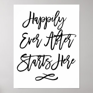 Poster Mão chique sinal Wedding rotulado feliz sempre em