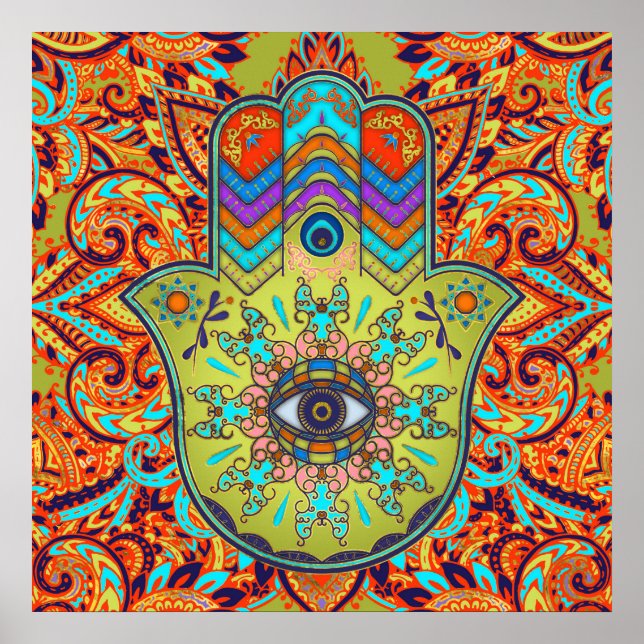Poster Mão Colorida Hamsa - Mão da Fátima (Frente)