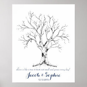 Póster mão da árvore do livro de hóspedes do casamento