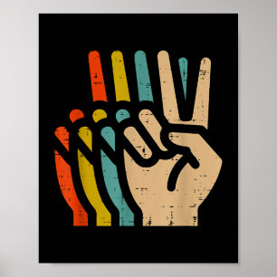 Poster Mão da Paz Cores Retro Vintage Anos 70 Hipe Homens