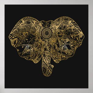 Póster Mão de Elefante Bonita desenhada Henna floral