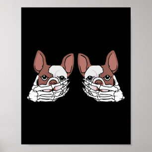Poster Mão De Esqueleto Do Buldogue Na Figurina De Hallow