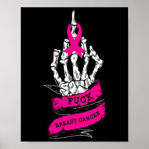 Poster Mão De Esqueleto Para Cancer De Mama Rosa Engraçad