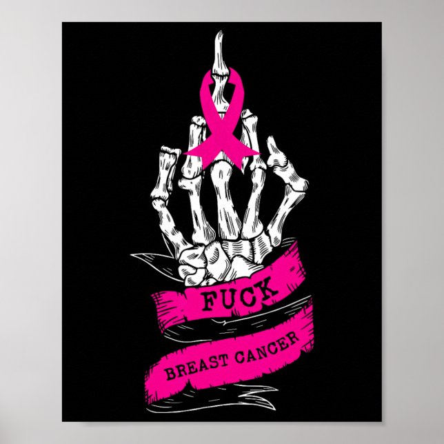 Poster Mão De Esqueleto Para Cancer De Mama Rosa Engraçad (Frente)