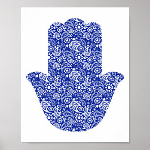 Poster Mão de Hamsa Blue White Lucky Talisman