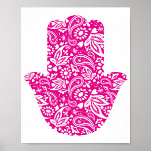 Poster Mão de Hamsa Branca Rosa Talisman