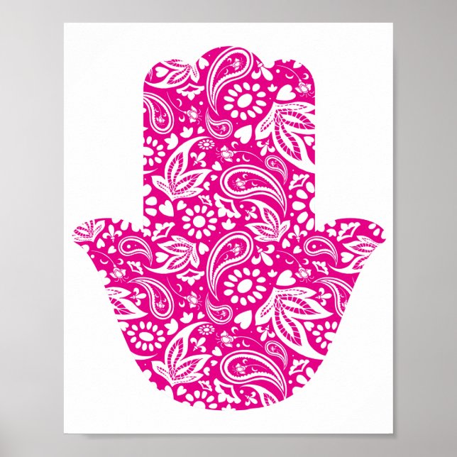 Poster Mão de Hamsa Branca Rosa Talisman (Frente)