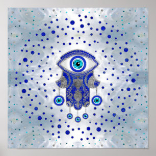 Poster Mão de Hamsa - Mão de Fatima Lapis Lazuli e Silver