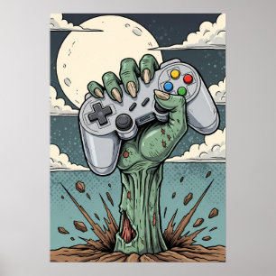 Poster Mão de Zumbi Retro Gamer - Suporte de Controle Clá