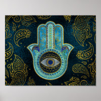 Mão Decorativa de Hamsa com fundo paisley