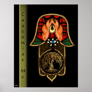 Póster Mão do repto de Hamsa: Árvore de vida