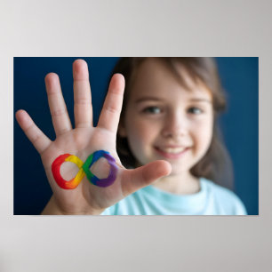 Poster Mão Infantil Autística com Símbolo Infinito Arco-Í